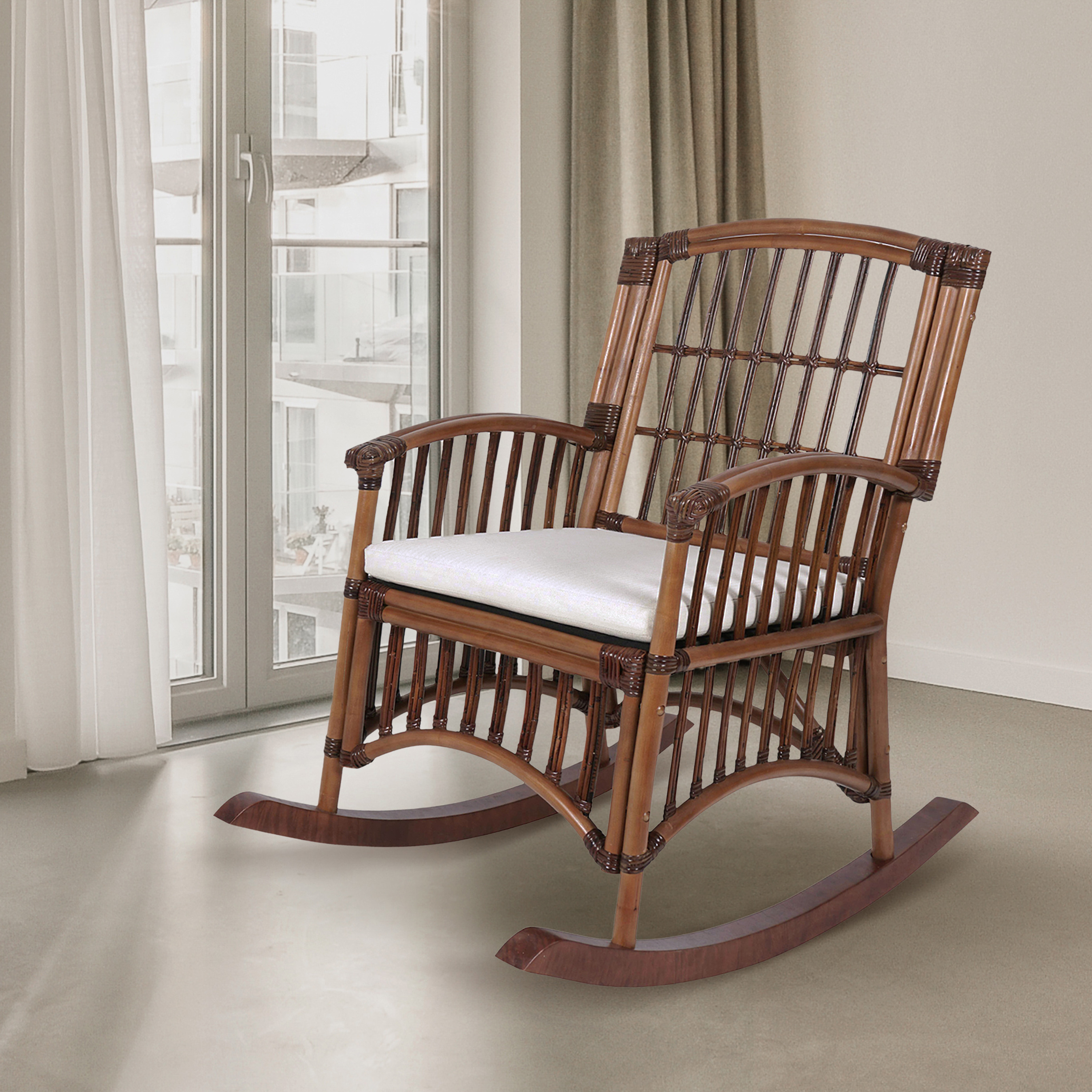 JONATHAN Y RCK200 Swayze Bohemian Farmhouse Woven Rattan/Wood Rocking ...