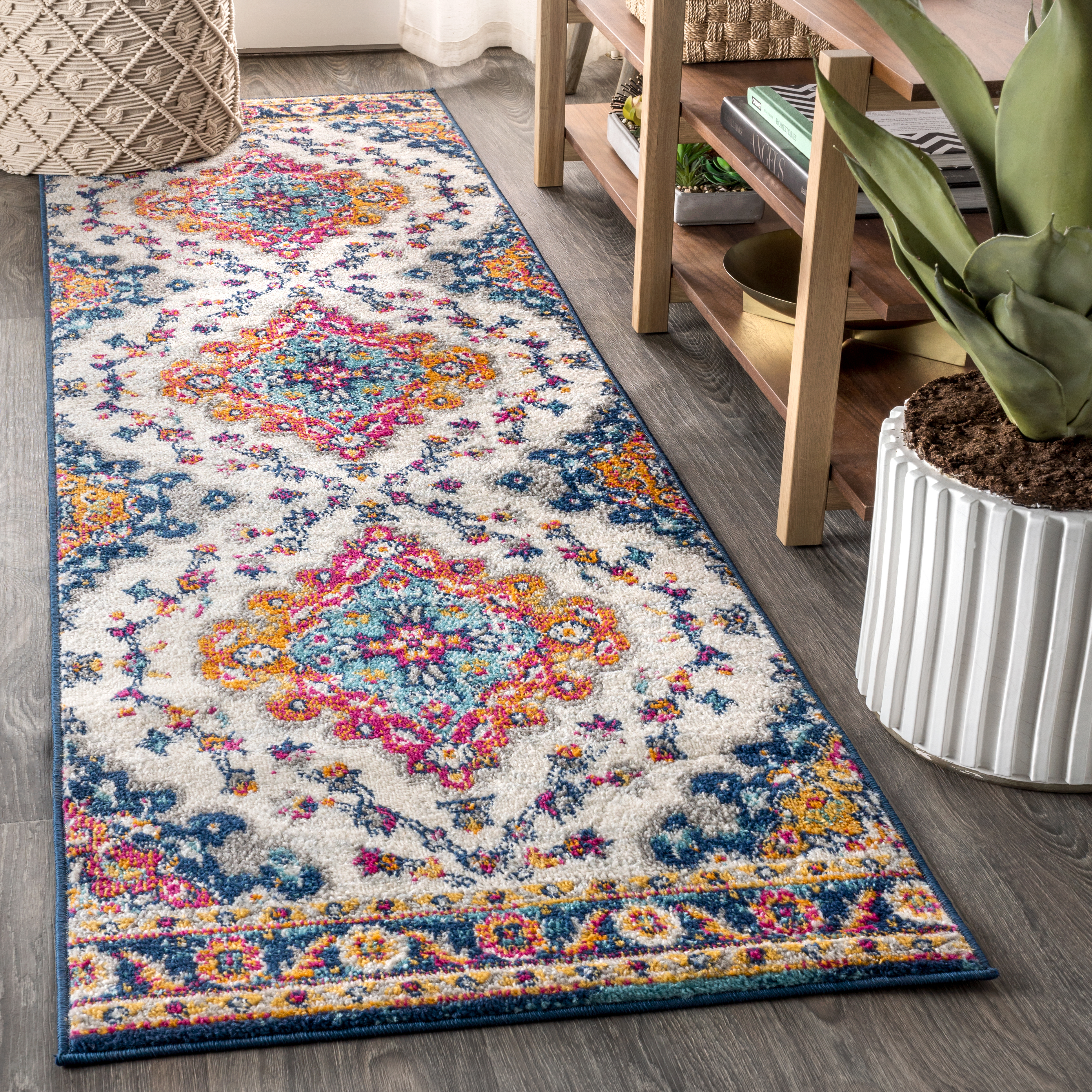 JONATHAN Y FLAIR Boho Vintage Medallion Plush Indoor Area Rug Blue Multicolor - Picture 12 of 49