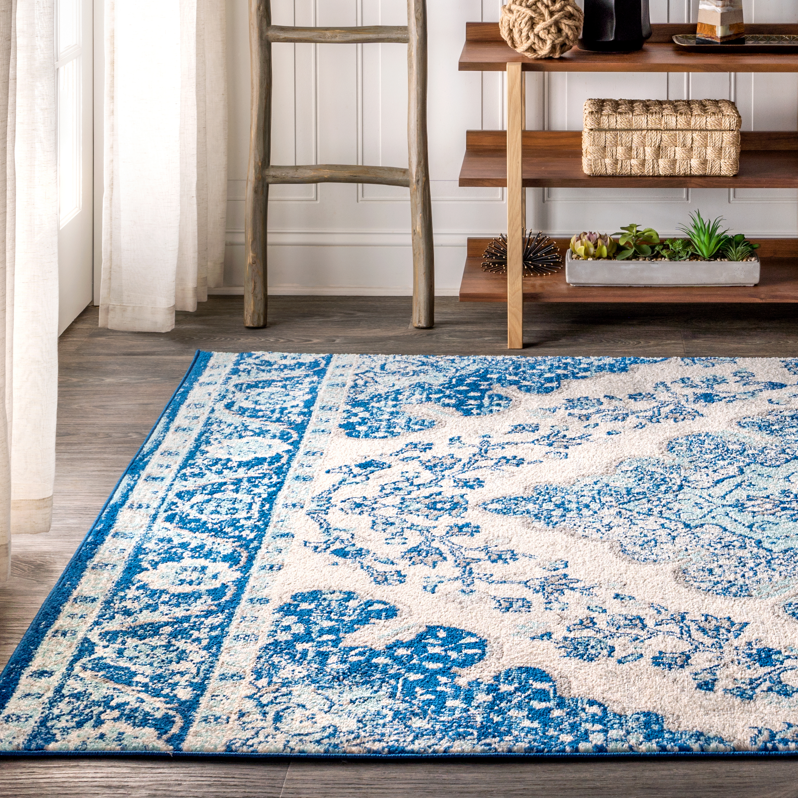 JONATHAN Y FLAIR Boho Vintage Medallion Plush Indoor Area Rug Blue Multicolor - Picture 16 of 49