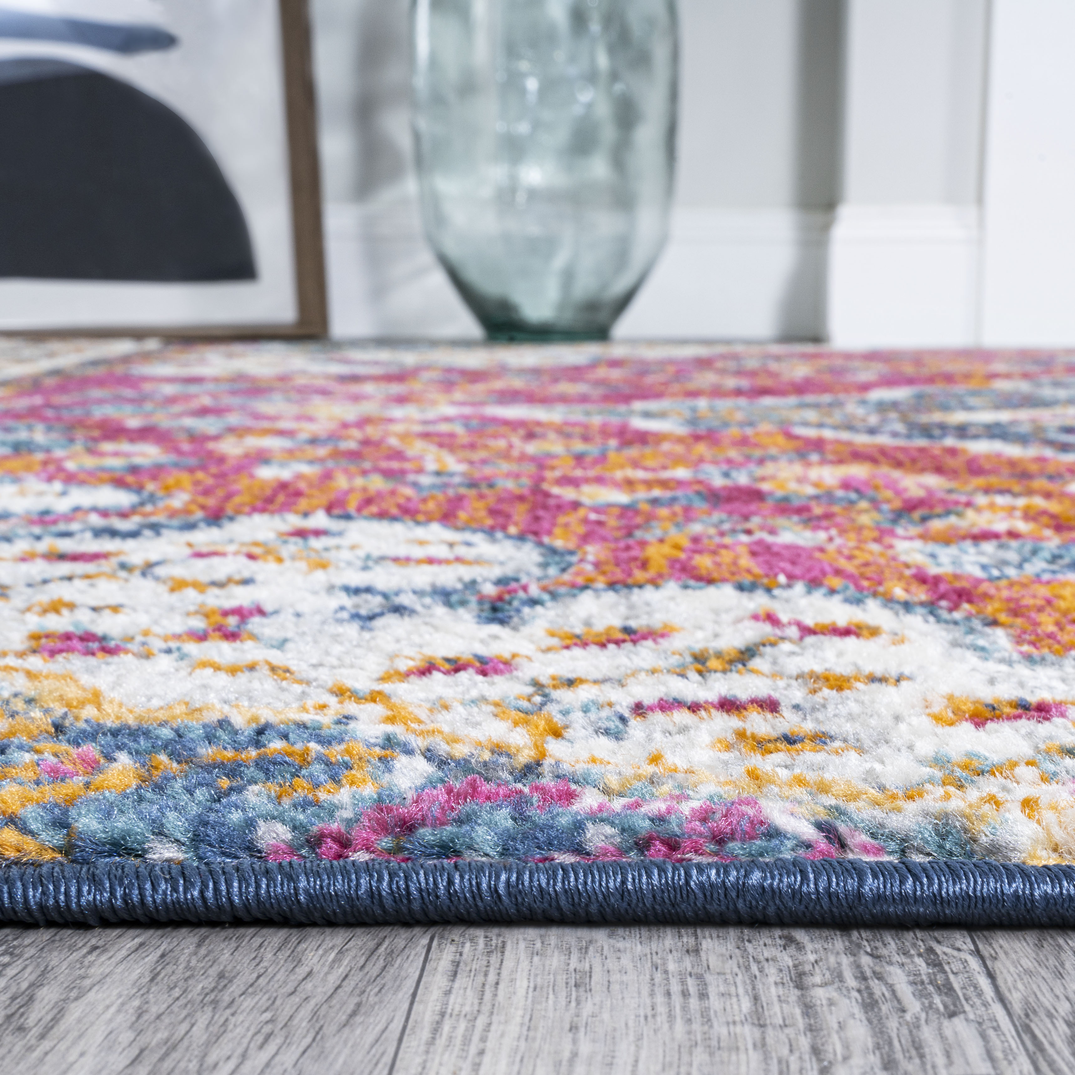 JONATHAN Y FLAIR Boho Vintage Medallion Plush Indoor Area Rug Blue Multicolor - Picture 32 of 49