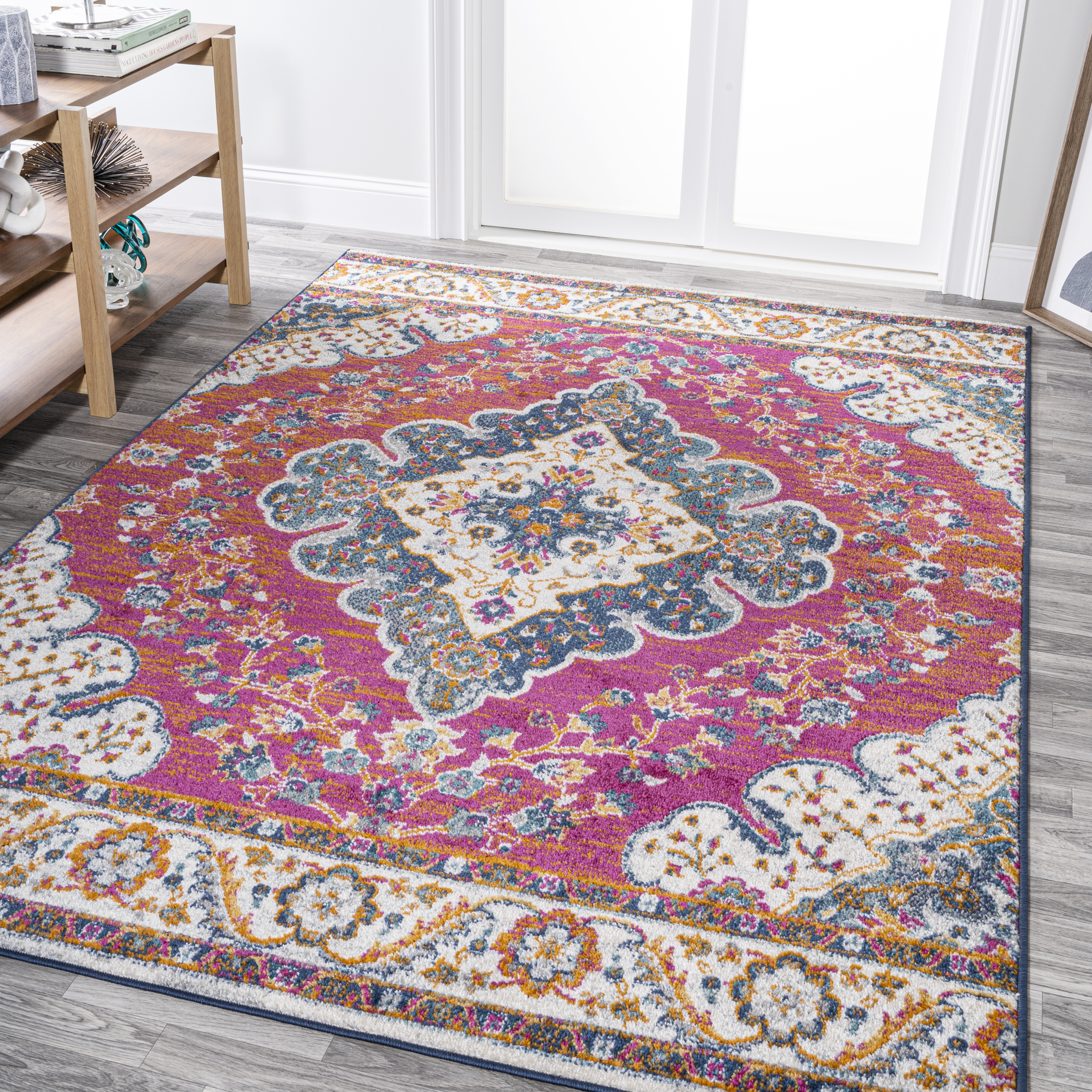 JONATHAN Y FLAIR Boho Vintage Medallion Plush Indoor Area Rug Blue Multicolor - Picture 26 of 49