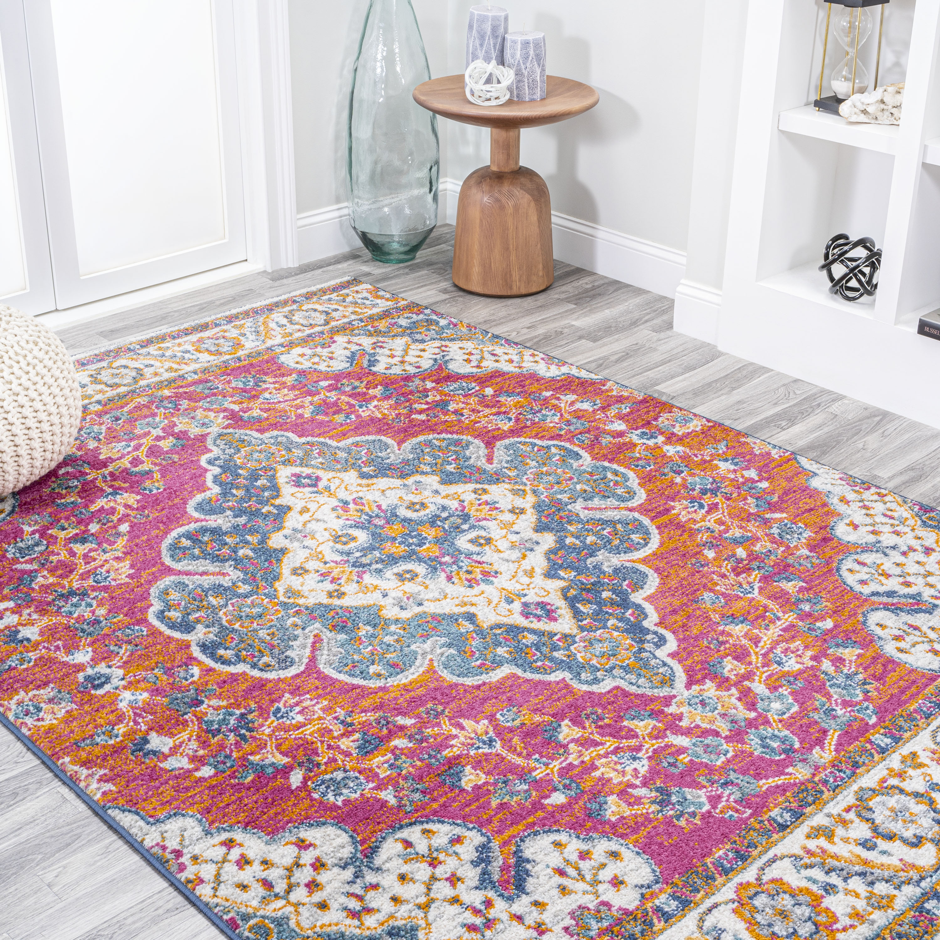 JONATHAN Y FLAIR Boho Vintage Medallion Plush Indoor Area Rug Blue Multicolor - Picture 29 of 49
