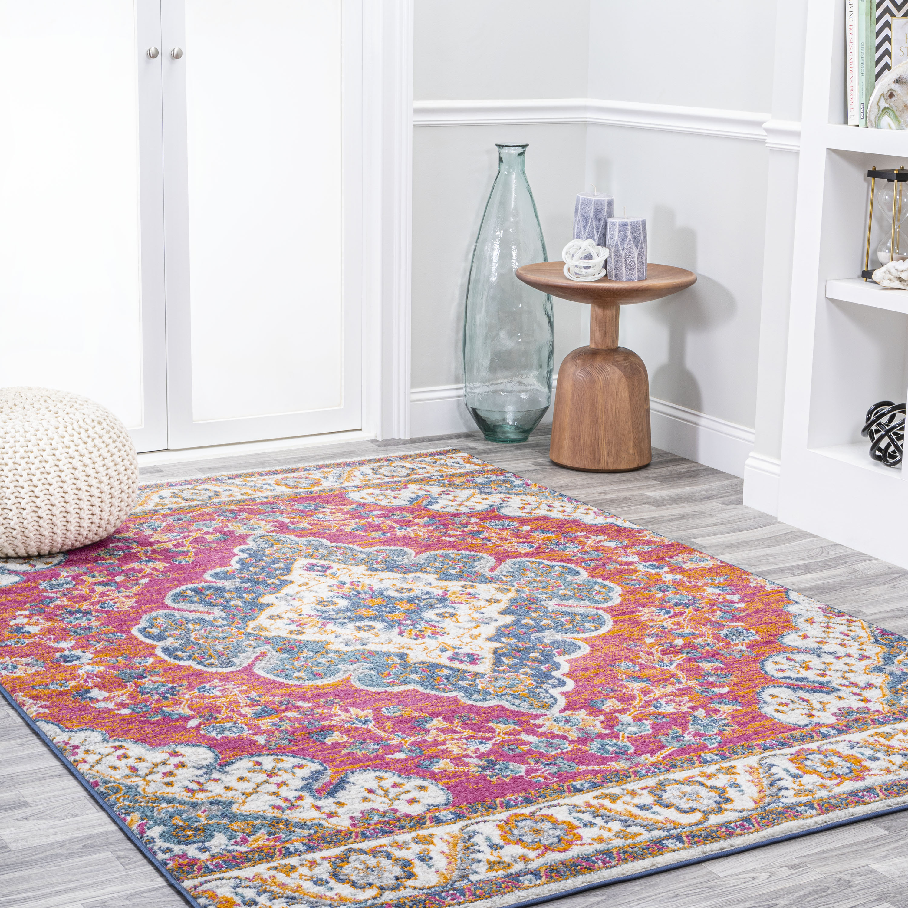 JONATHAN Y FLAIR Boho Vintage Medallion Plush Indoor Area Rug Blue Multicolor - Picture 30 of 49
