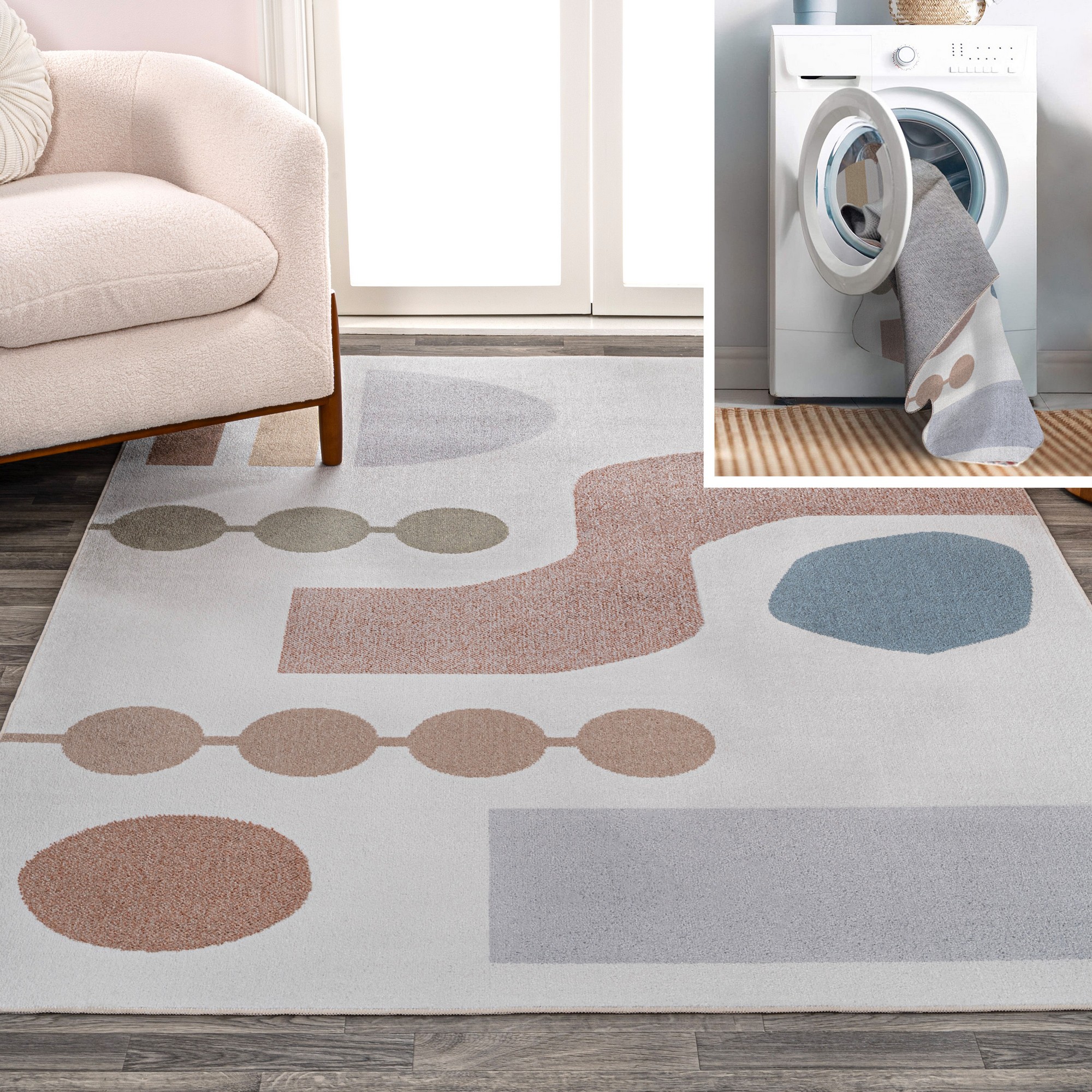 JONATHAN Y WSH308 Riley Abstract Coastal Contemporary Machine Washable Area Rug