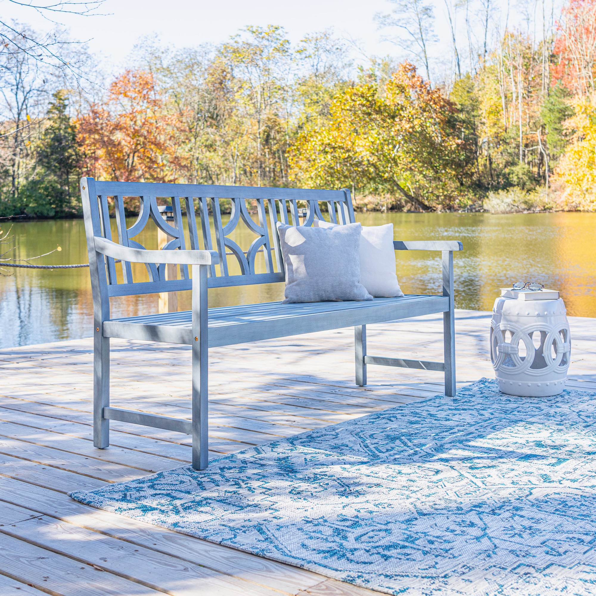 JONATHAN Y BNH100 Sloane Ogee Diamond Back Acacia Outdoor Garden Patio Bench - Picture 8 of 21