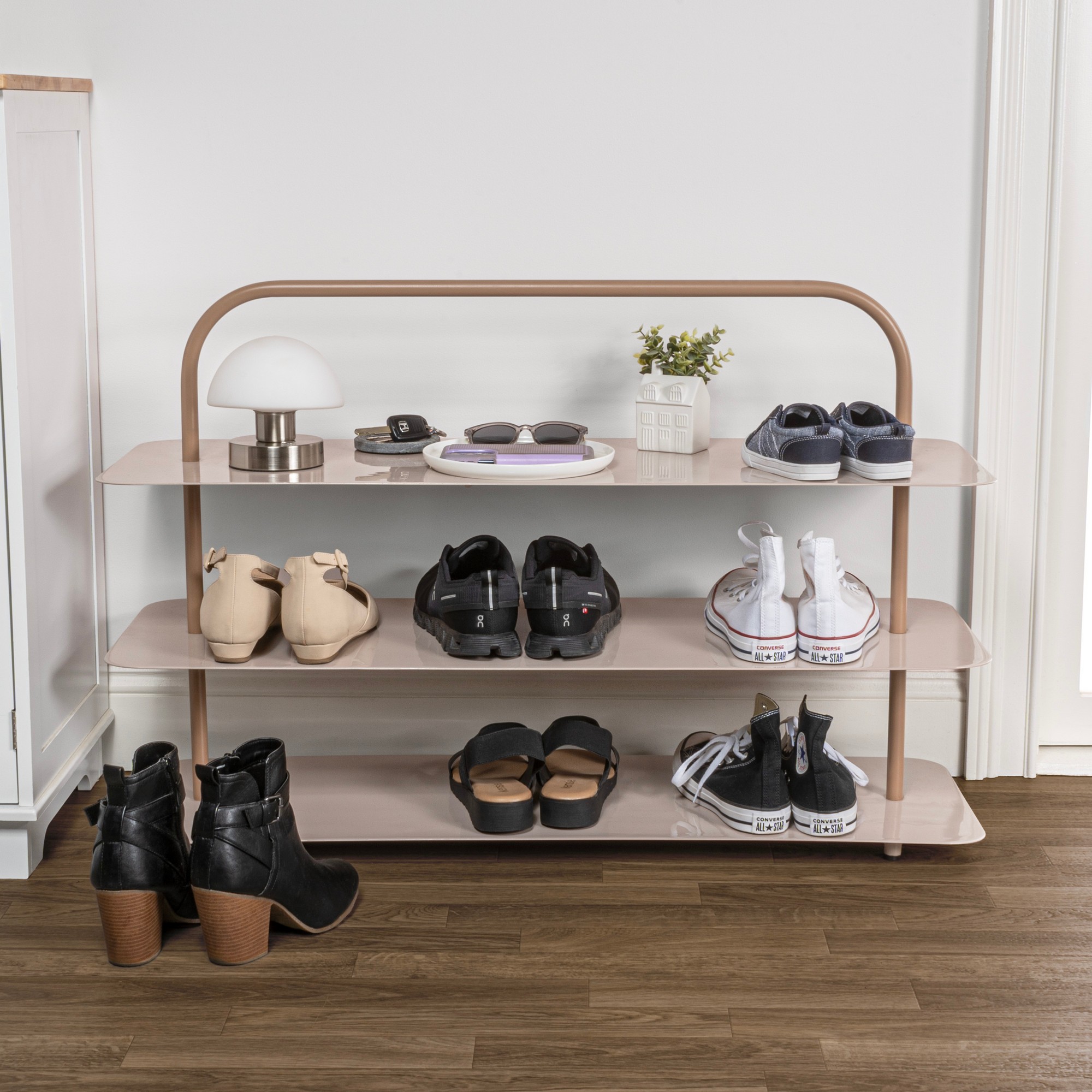 JONATHAN Y SRK1002 Minimalist 9-Pair 3-Tier Iron Thin Flat Plate Shoe Rack - Picture 17 of 45