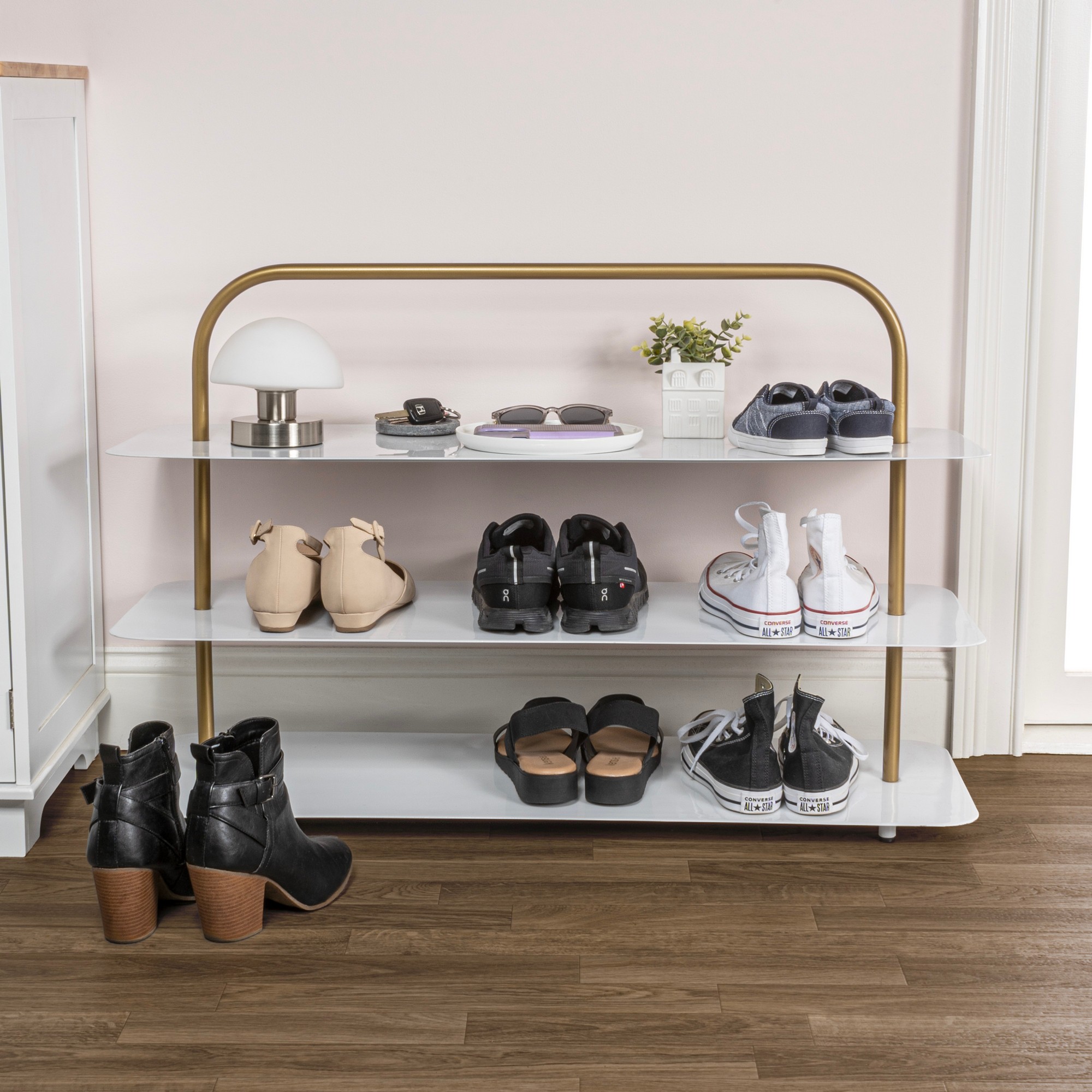 JONATHAN Y SRK1002 Minimalist 9-Pair 3-Tier Iron Thin Flat Plate Shoe Rack - Picture 36 of 45
