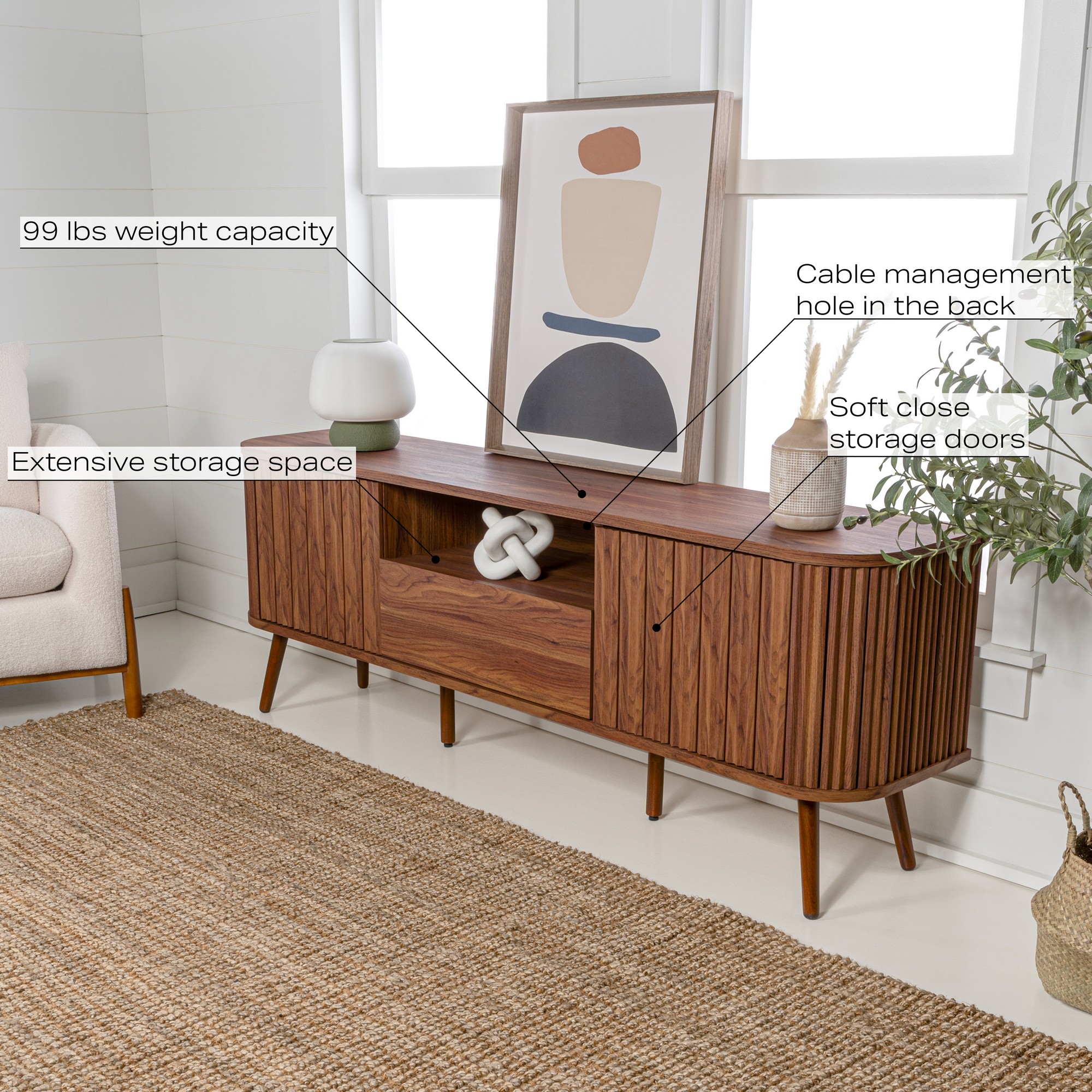 JONATHAN Y TVS1001 Damien Farmhouse Curved TV Stand w/ Drawer and