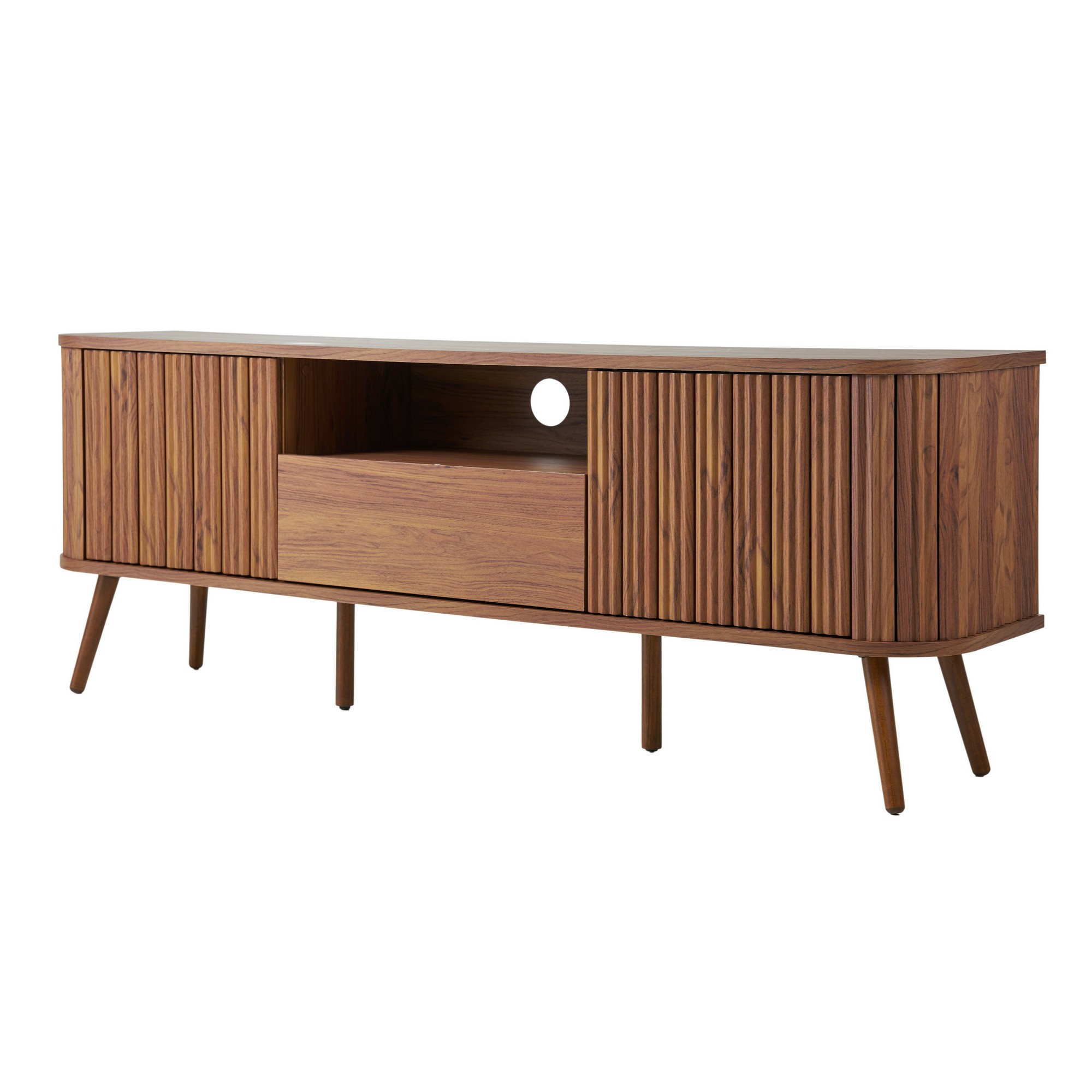 JONATHAN Y TVS1001 Damien Farmhouse Curved TV Stand w/ Drawer and