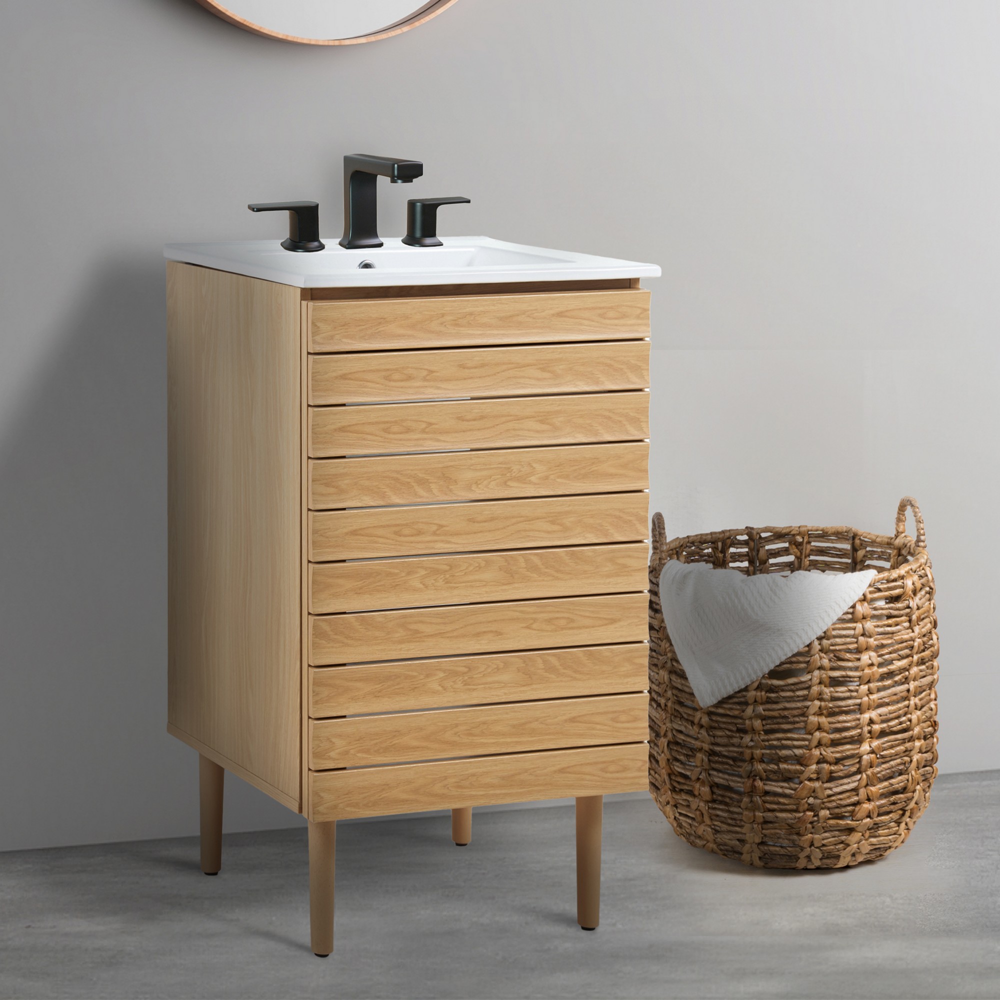 Aubert 20 in. W x 18 in. D x 33 in. H Thick Linear Slat Modern Farmhouse 2-Shelf
