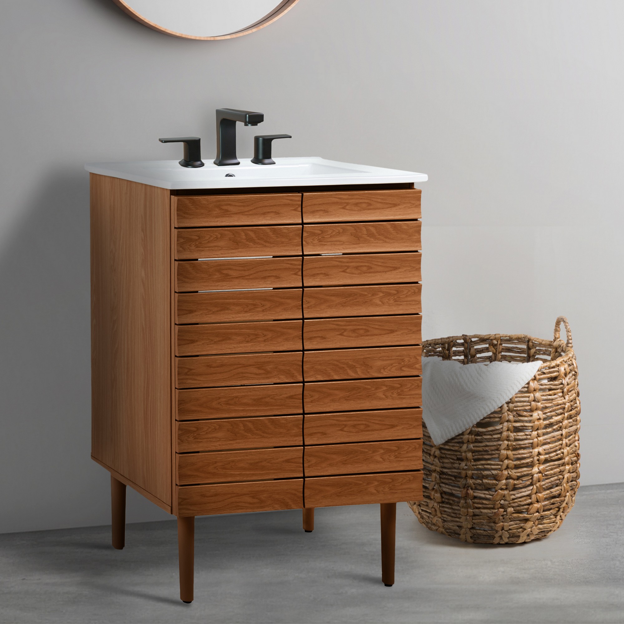 Aubert 24 in. W x 18 in. D x 33 in. H Thick Linear Slat Modern Farmhouse 2-Shelf