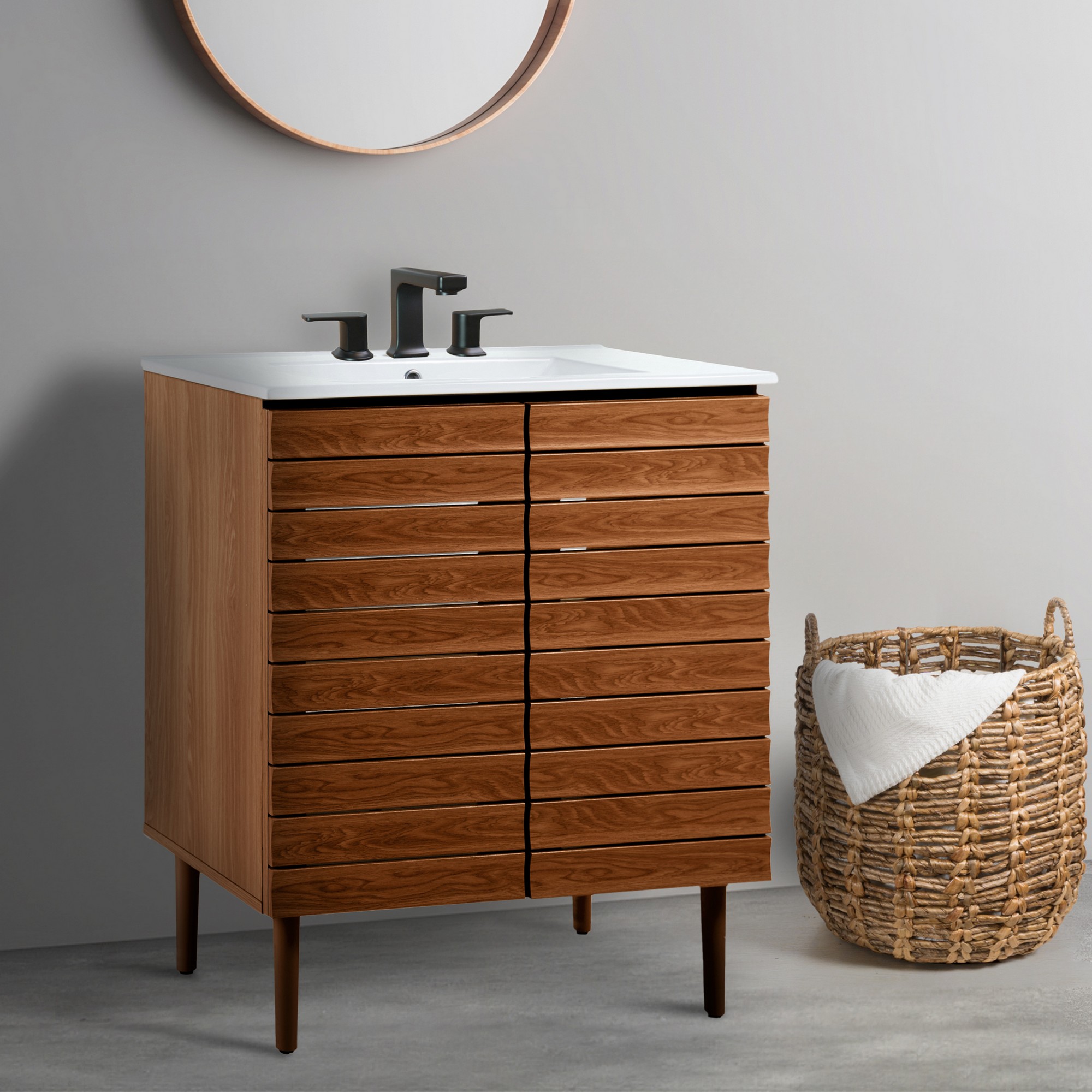 Aubert 30 in. W x 18 in. D x 33 in. H Thick Linear Slat Modern Farmhouse 2-Shelf