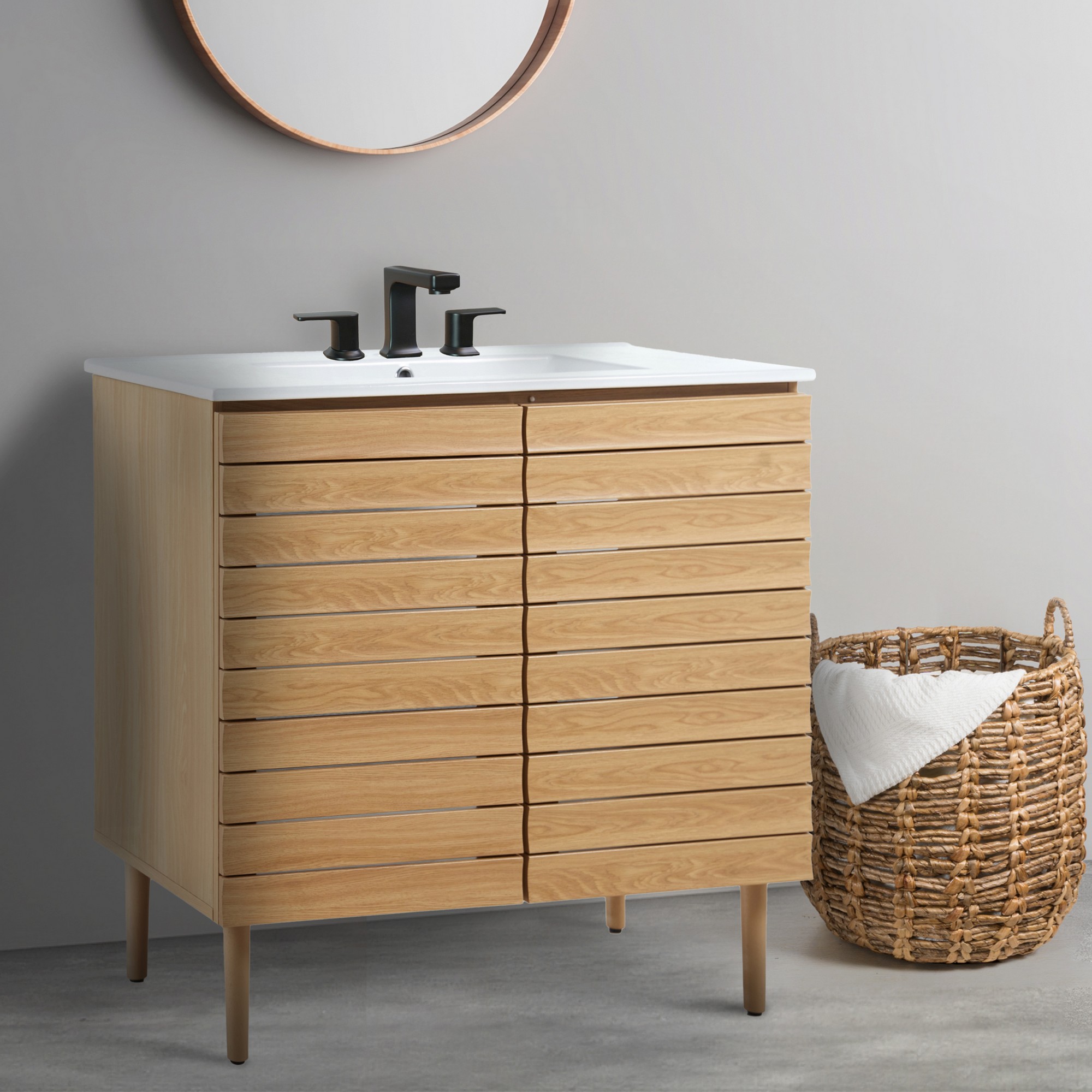 Aubert 36 in. W x 18 in. D x 33 in. H Thick Linear Slat Modern Farmhouse 2-Shelf