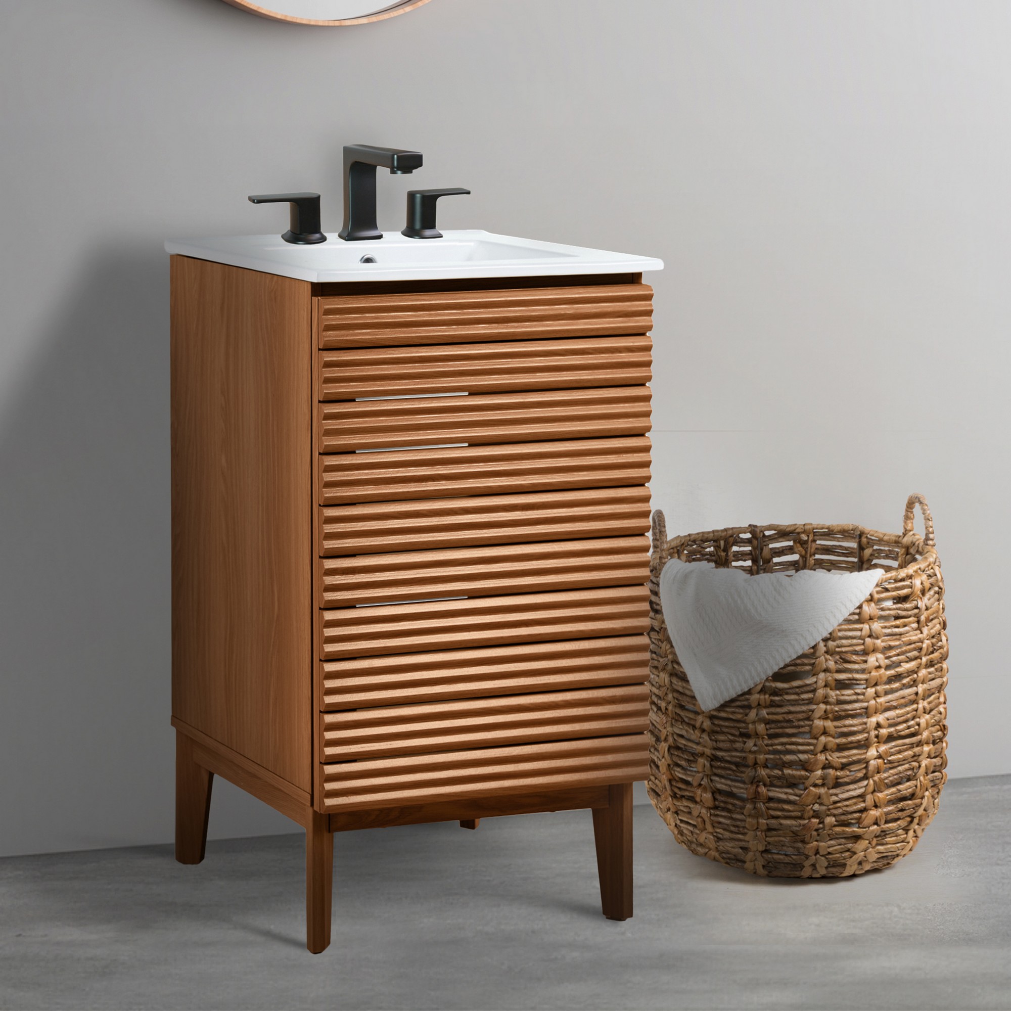 Calandre 20 in. W x 18 in. D x 33 in. H Thin Linear Slat Modern Farmhouse 2-Shel