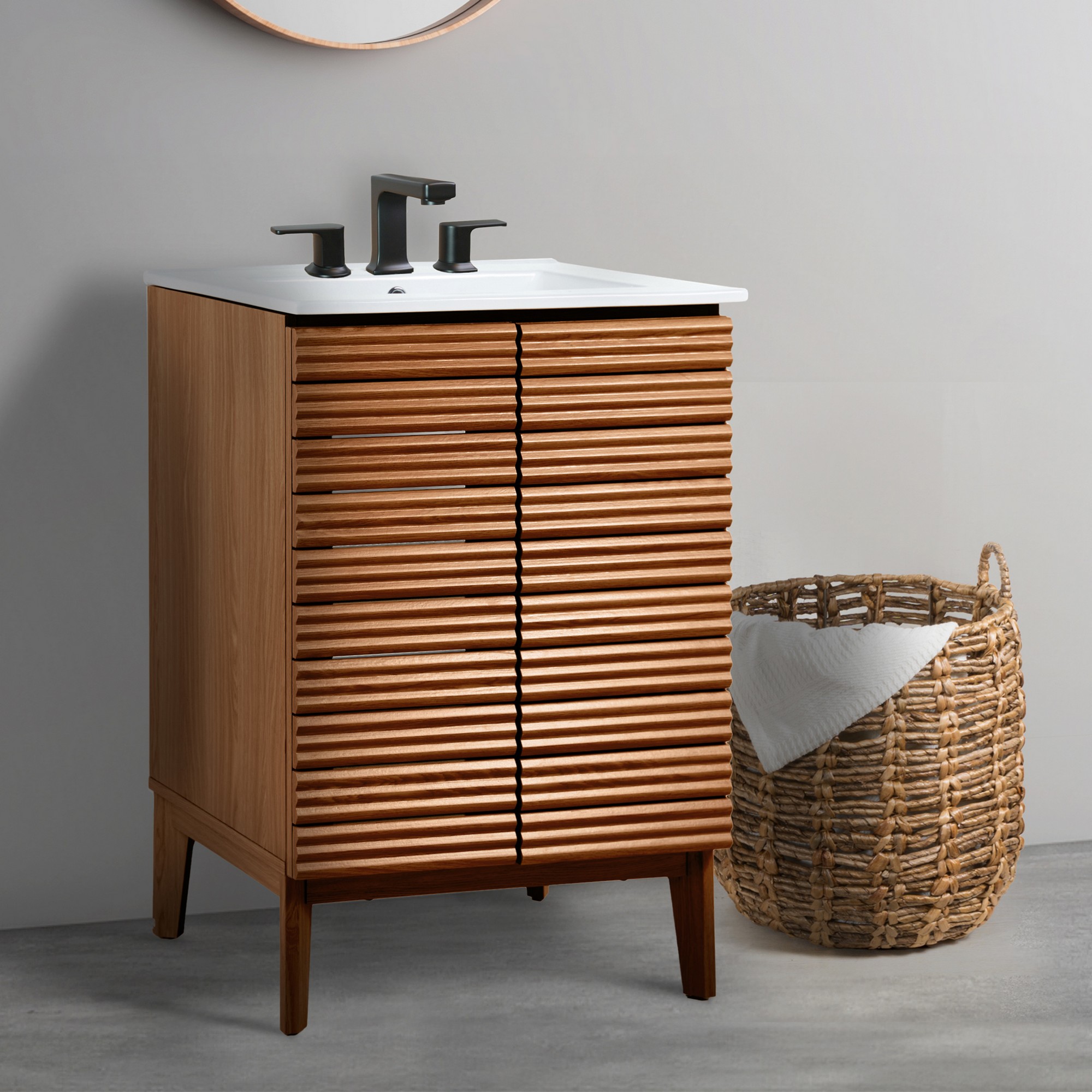 Calandre 24 in. W x 18 in. D x 33 in. H Thin Linear Slat Modern Farmhouse 2-Shel