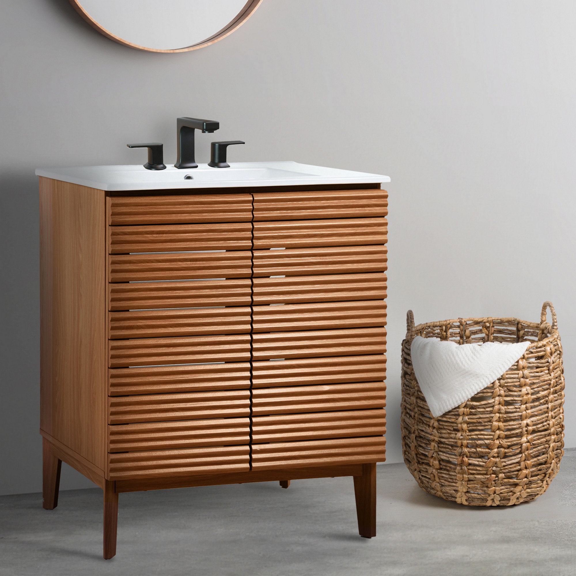 Calandre 30 in. W x 18 in. D x 33 in. H Thin Linear Slat Modern Farmhouse 2-Shel