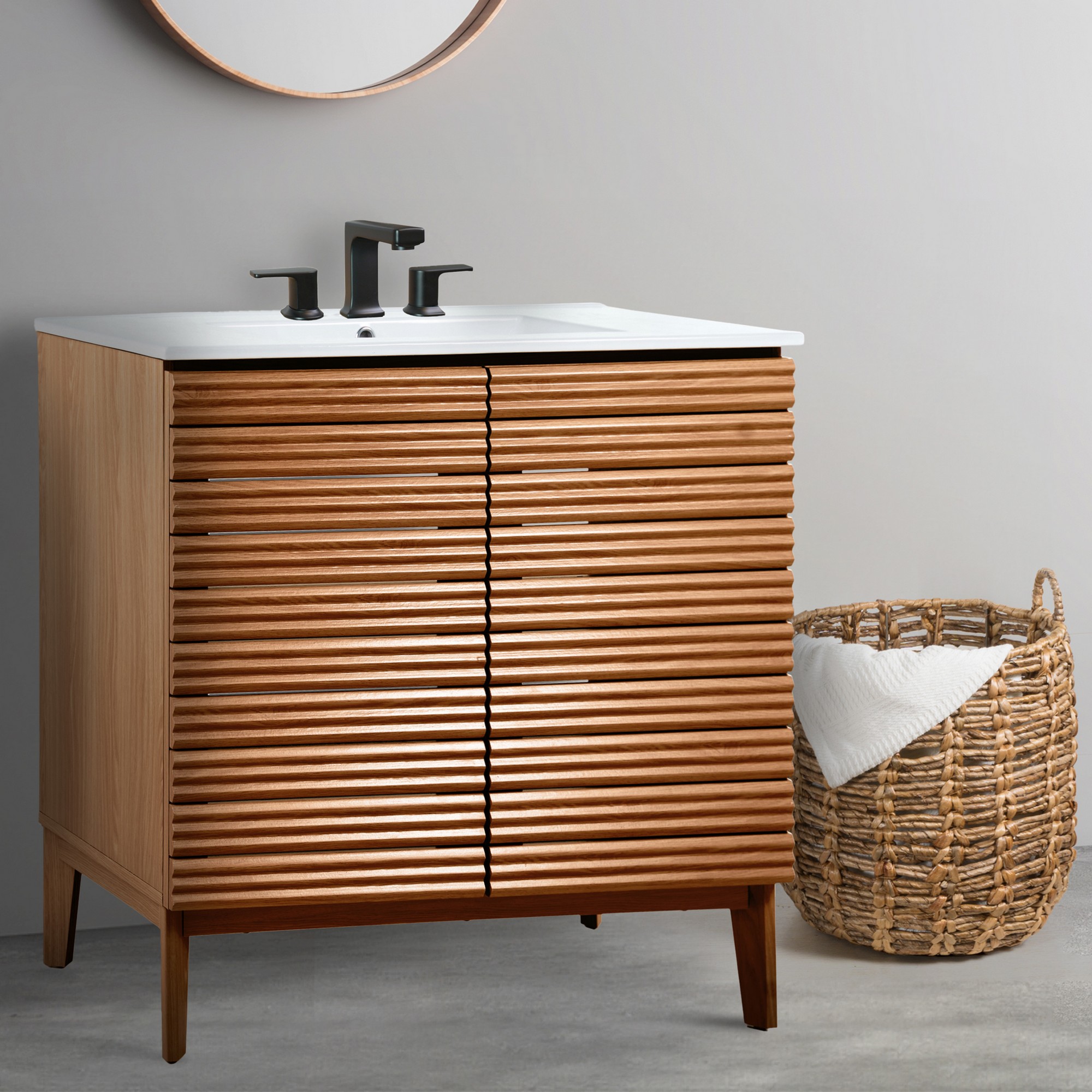 Calandre 36 in. W x 18 in. D x 33 in. H Thin Linear Slat Modern Farmhouse 2-Shel