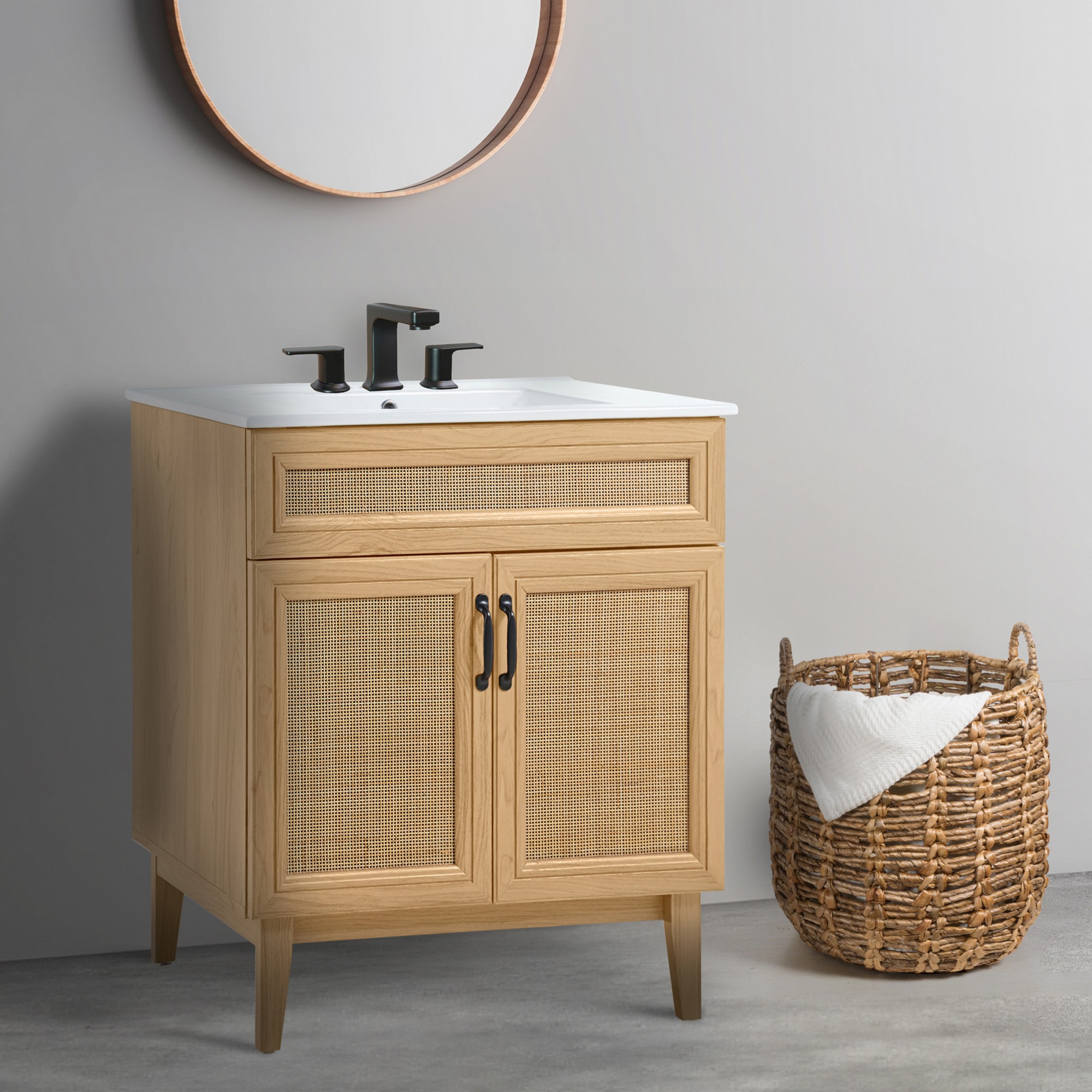 Javer 30 in. W x 18 in. D x 33 in. H Rattan Modern Farmhouse 2-Shelf Bath Vanity